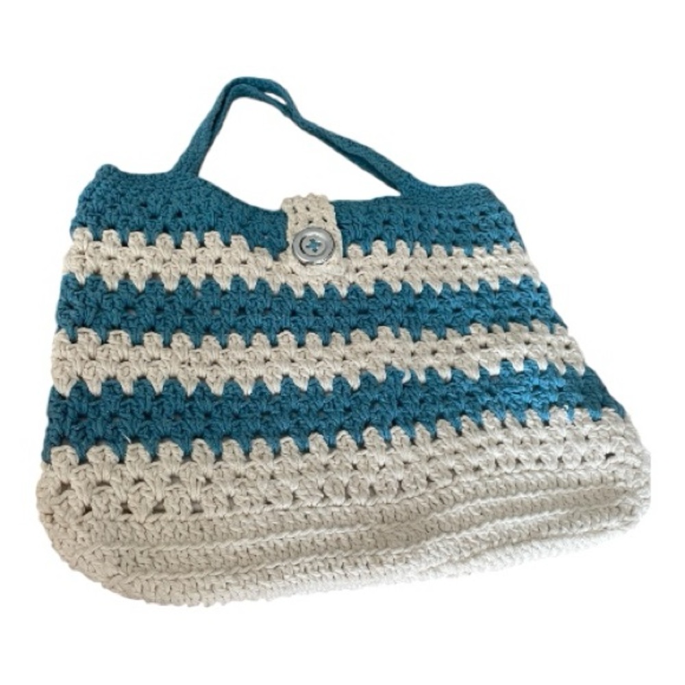 Handmade Blue & White Crochet Tote Bag